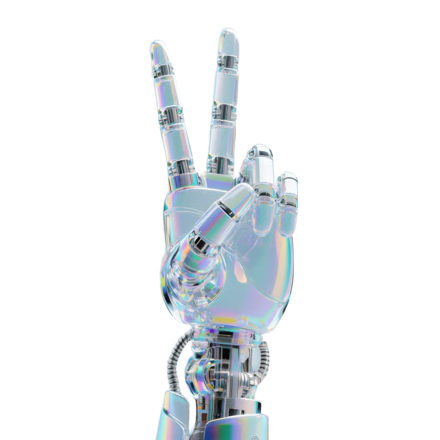 Logo Śniadań Robotycznych — szklana dłoń robota w geście zwycięstwa